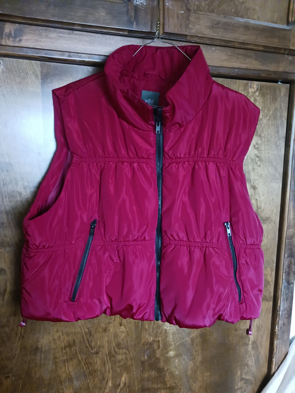 wild fable Red Quilted Puffer Vest with Zip Pockets